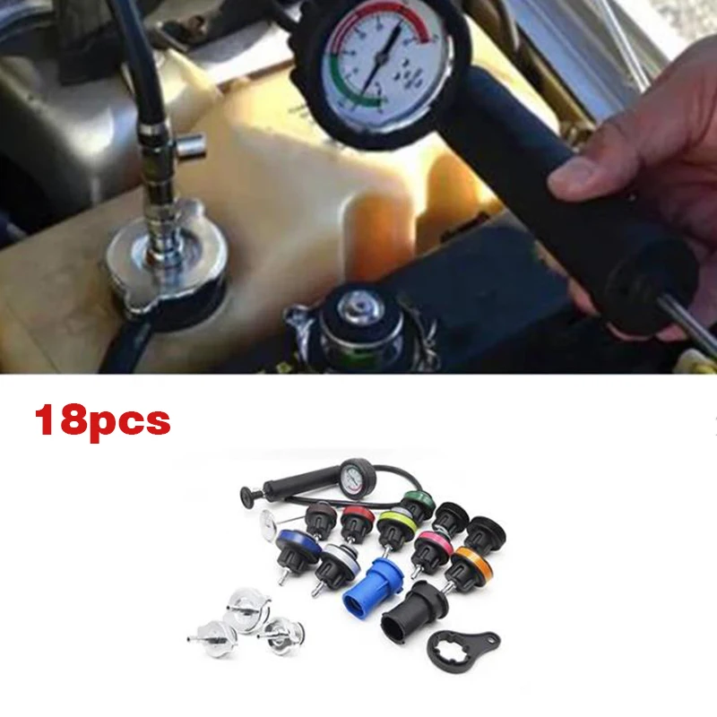 18pcs new manual maintenance pressure gauge kit pressure gauge pressure gauge radiator leak detector car cooling system tester