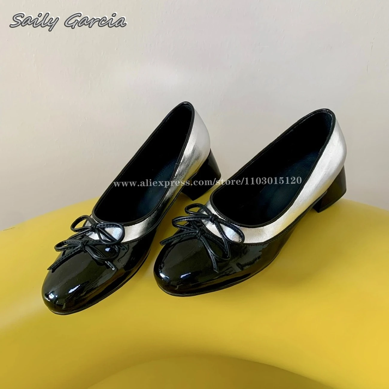 

Genuine Leather Slip On Mid Heel Ballet Flats 2024 Summer New Glossy ALL-Match Casual Shoes Round Toe Butterfly Knot Sexy Shoes