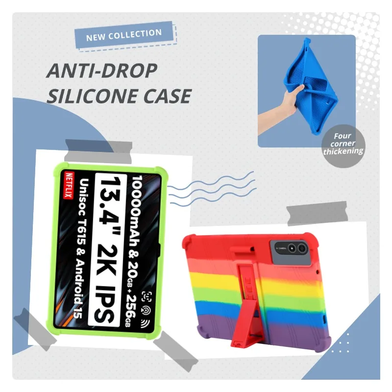 

Для Oscal Pad 200 13,4 дюйма с 4 противоударными подушками безопасности, мягкая силиконовая подставка, защитный чехол