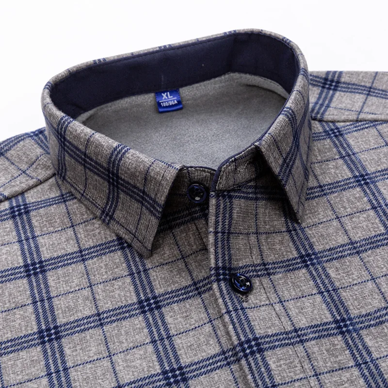 7XL 8XL new men\'s shirt long sleeve plaid autumn and winter with wool thickening warm non-ironing casual slimming large size