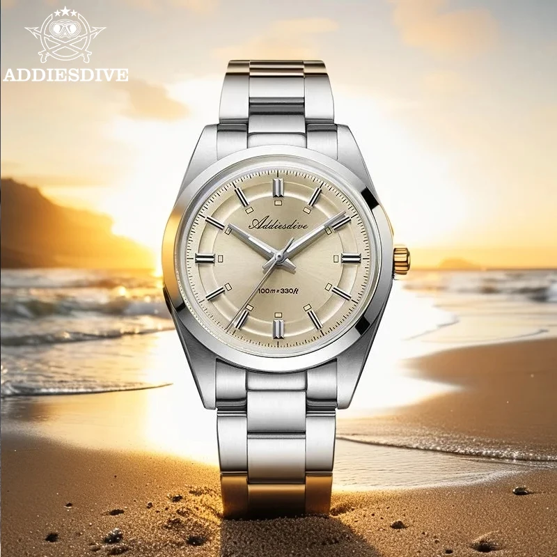 ADDIESDIVE Watches For Men 36mm Quartz AD2515 BGW9 Luminous 100m Waterproof 316L Stainless Steel VH31 Dress Wristwatch 2025 New
