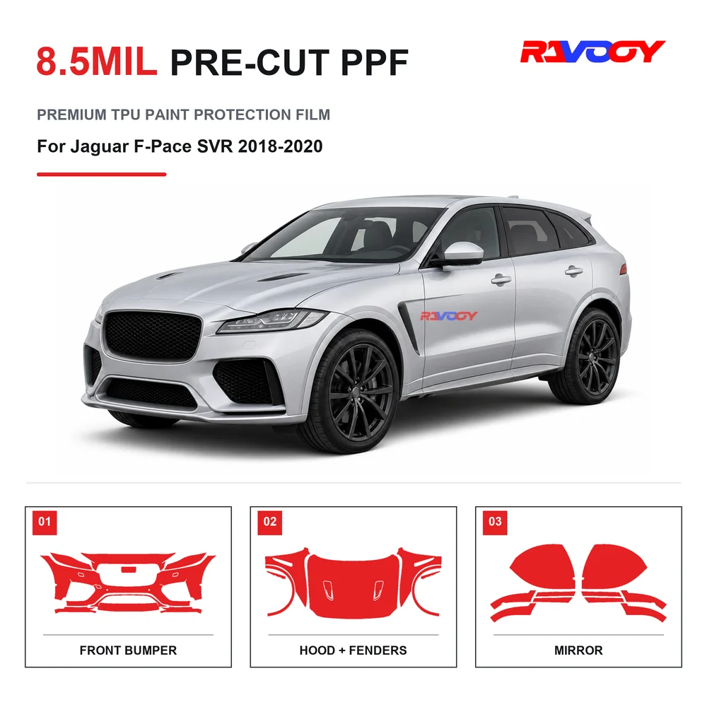 Precut PPF For Jaguar F-Pace SVR 2018-2020 8.5mil TPU Clear Paint Protection Film Self Healing Hydrophobic UV Stone Chip Guard