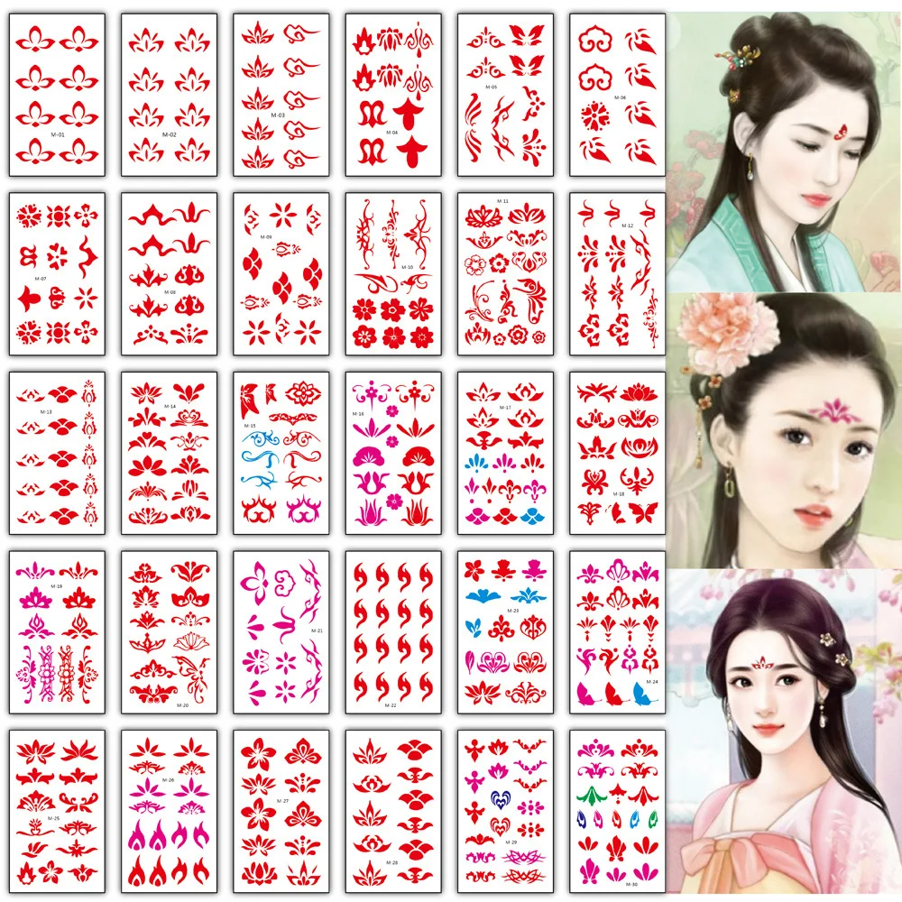 

30pcs Halloweengirl Tattoo Stickers Temporary Cute Eyebrows Stickers Costume Flowers English Photo Cartoon Tattoo Stickers