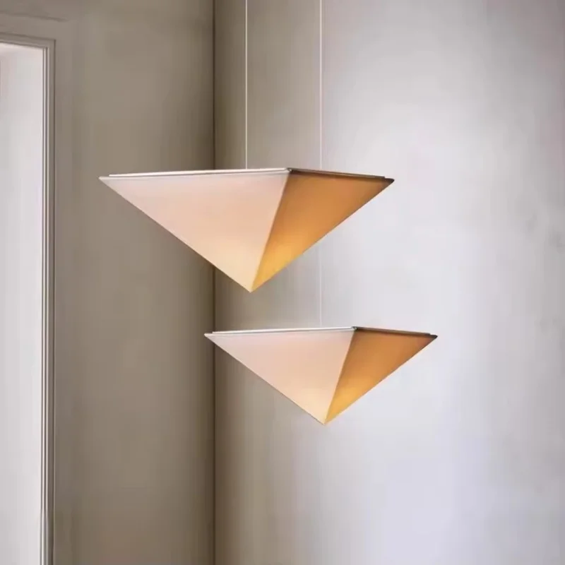 Wabi Sabi Style Home Decor Designer Pendant Light for Living Room Corridor Bedroom Headboard Triangle Fabric Atmosphere Lamp