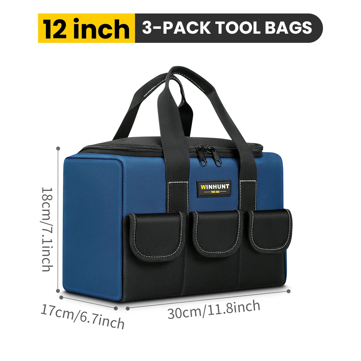 3PCS 12 Inch Heavy Duty Tool Bag Set, Wide Mouth Oxford Cloth Tool Tote with Multi Pockets for Home Repair, DIY, Electrician, Garage, Jobsite Use