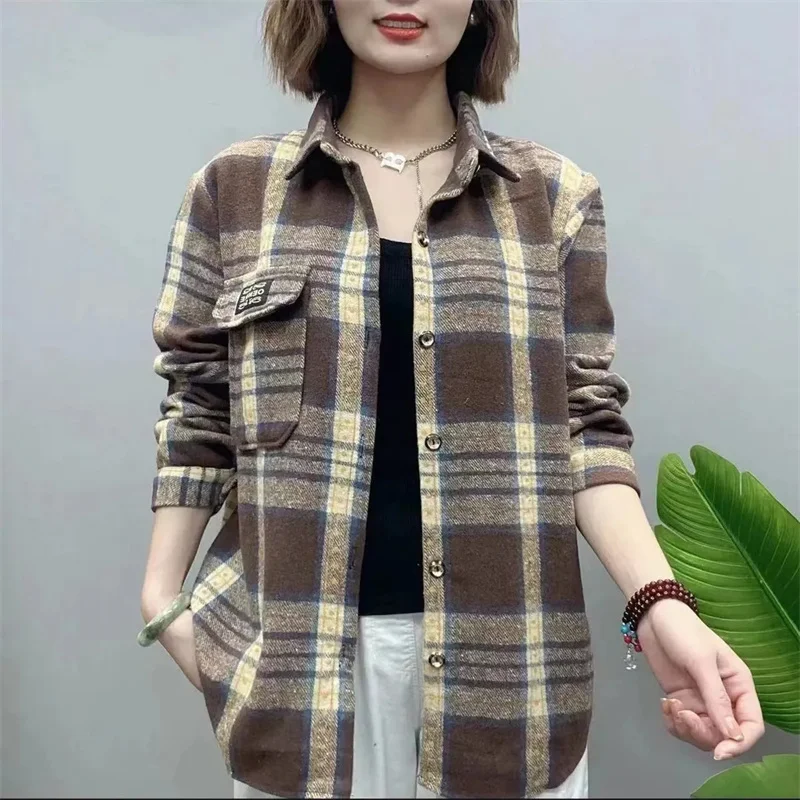 Plaid Shirt Women\'s Loose Hooded Coat 2025Spring Autumn New Student Jacket Western Style Long Outwear Fashion Female Tops