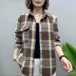 Plaid Shirt Women's Loose Hooded Coat 2025Spring Autumn New Student Jacket Western Style Long Outwear Fashion Female Tops