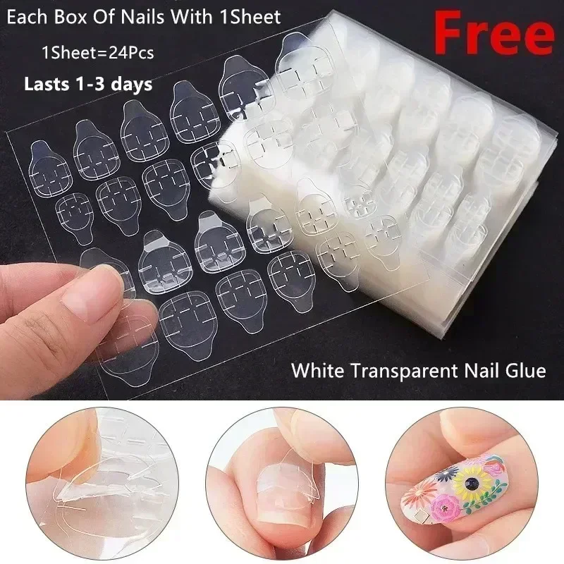 24Pcs/Box Chinese Ink Painting Style Fake Nails Press on False Nail Tips with Glue Sticker Set Art