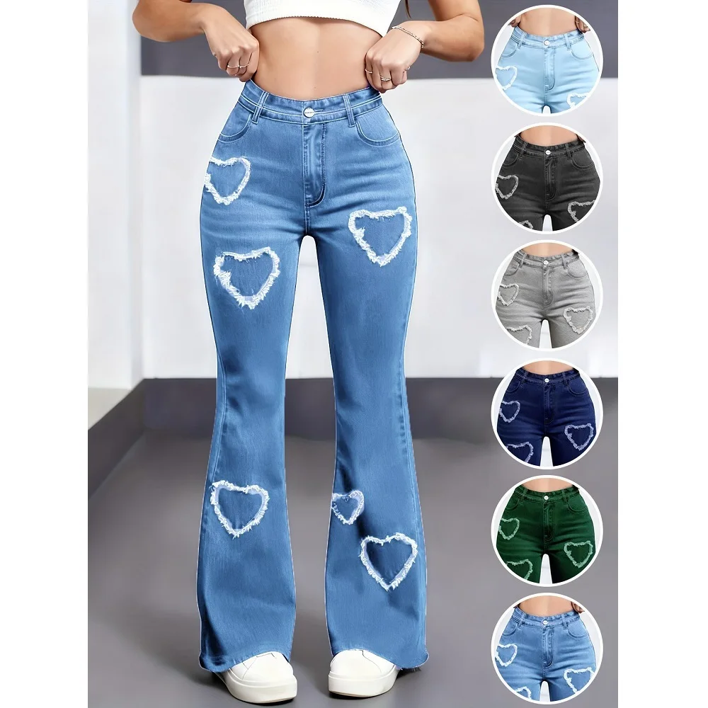 

Женские леггинсы из искусственного денима с высокой талией, эластичные расклешенные брюки, спортивные леггинсы для йоги