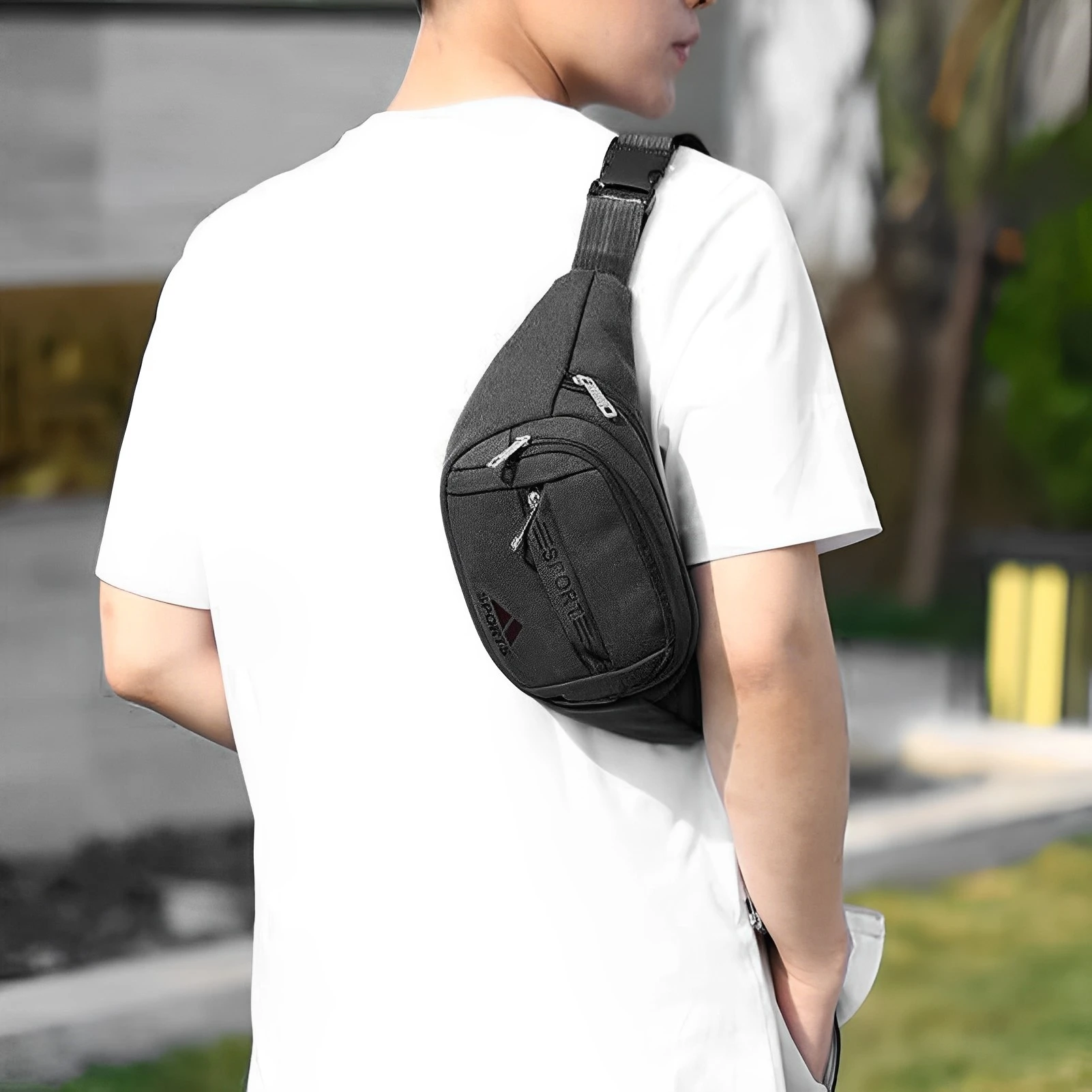 حقيبة صدر للرجال متعددة الوظائف مع حزام قابل للتعديل وحقيبة خصر خارجية للتسوق والتخييم والمشي