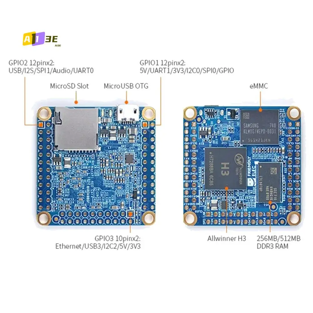 

A13E-для Nanopi NEO Core Allwinner H3, четырехъядерная мини-ядерная плата EMCC, плата разработки Iot Ubuntucore