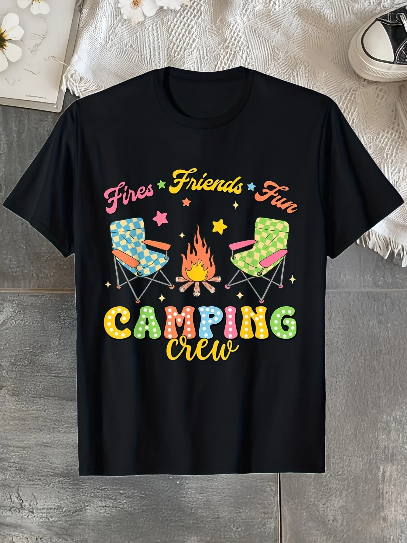 Camping Squad Family Friends Girls Boys Summer Atmosphere Campers T-Shirt Comfortable Outdoor Casual Top Casual Summer Wear Crew Neck T-Shirt Men's Summer Clothing Micro Elastic 2026 Summer Short Sleeve Printed T-Shirt 180G