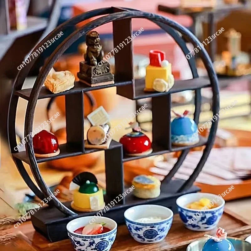 Wooden Afternoon Tea Dessert Stand Hotel Club Restaurant Refreshments Artistic Cuisine Tableware New Chinese Retro Dessert Tray