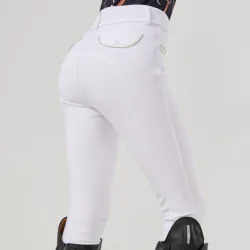 Woven fabric half silicone equestrian pants, women's riding pants, white silicone pants, woven elastic small wear resistance.