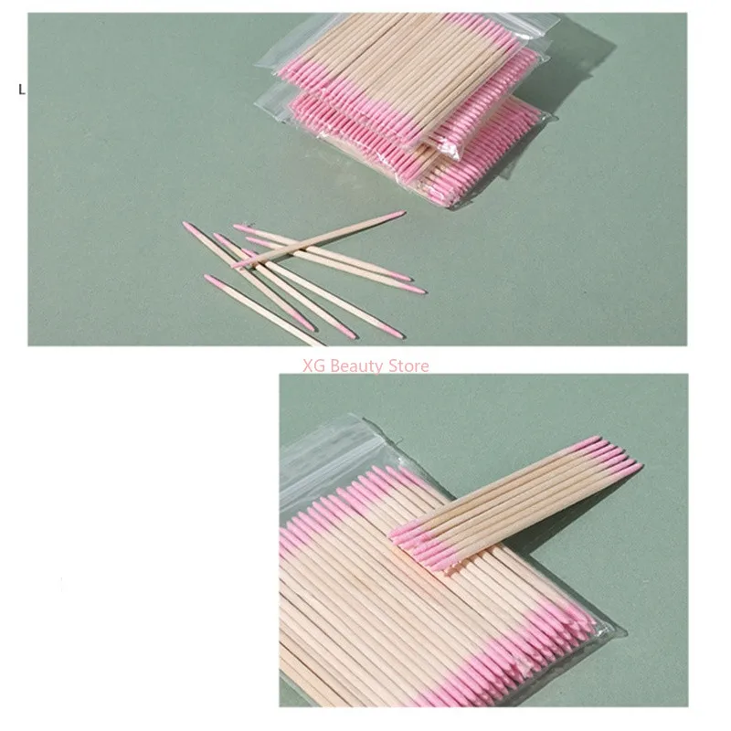 100/200/500PCS Pink Double Head Nails Wood Cotton Swab Clean Sticks Bud Tip Manicure Detail Corrector Nail Polish Remover Tool