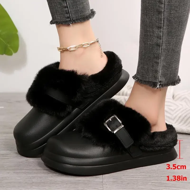 Wasserdichte EVA-Clogs mit dicker Sohle und Fellbesatz für Damen, Winter 2026, mit Metallschnalle, flauschige Outdoor-Hausschuhe, warme Plüsch-Pantoffeln für Frauen – Detail 17