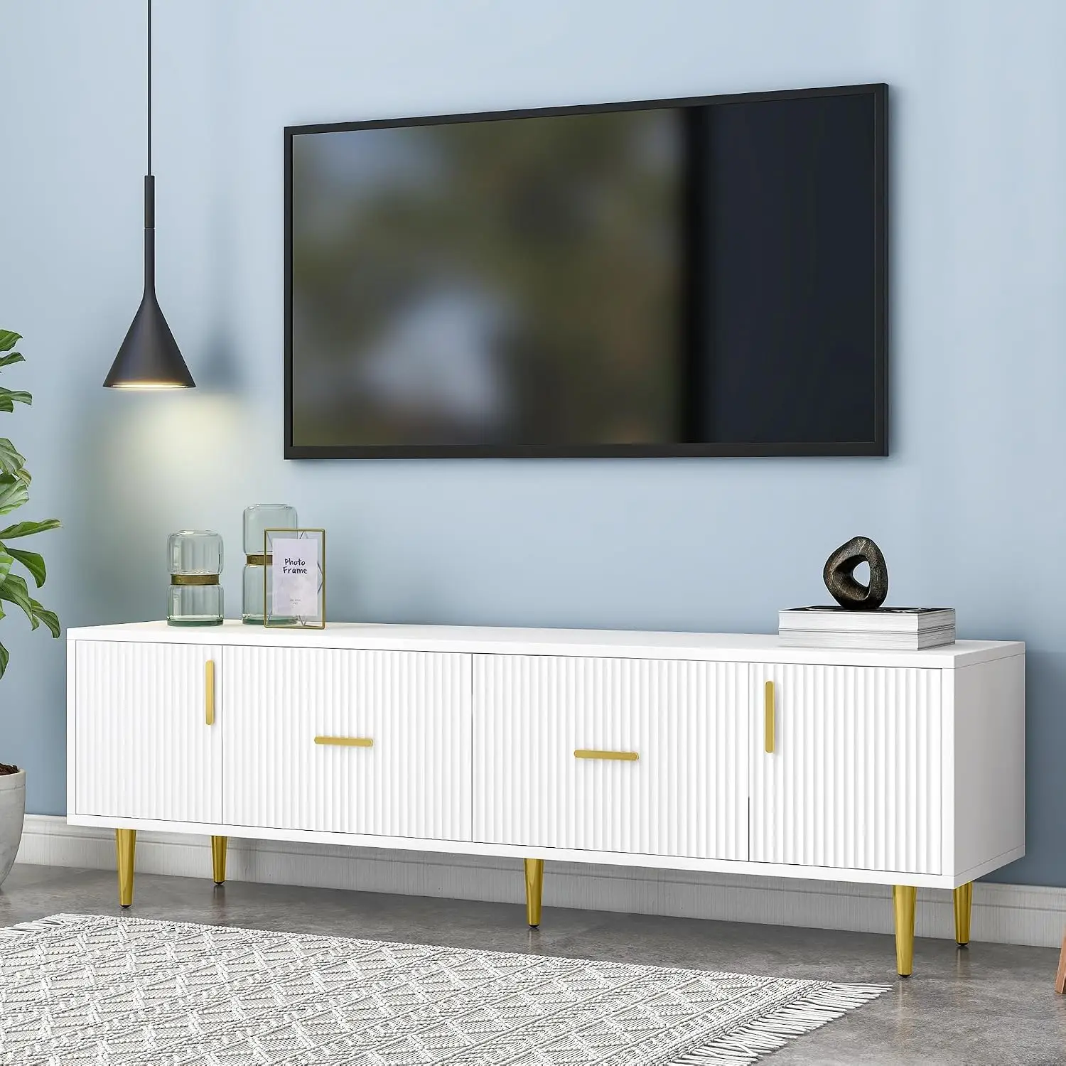 Modern TV Stand with Storage & Drawers for 75 Inch TV, Entertainment Center Console with Metal Legs, Media Furniture for Living