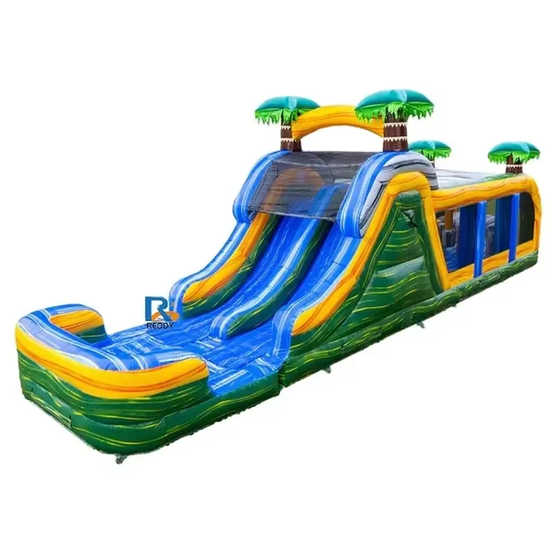 Inflatable Playground Obstacle Course with Water Slide and Bounce House Combo