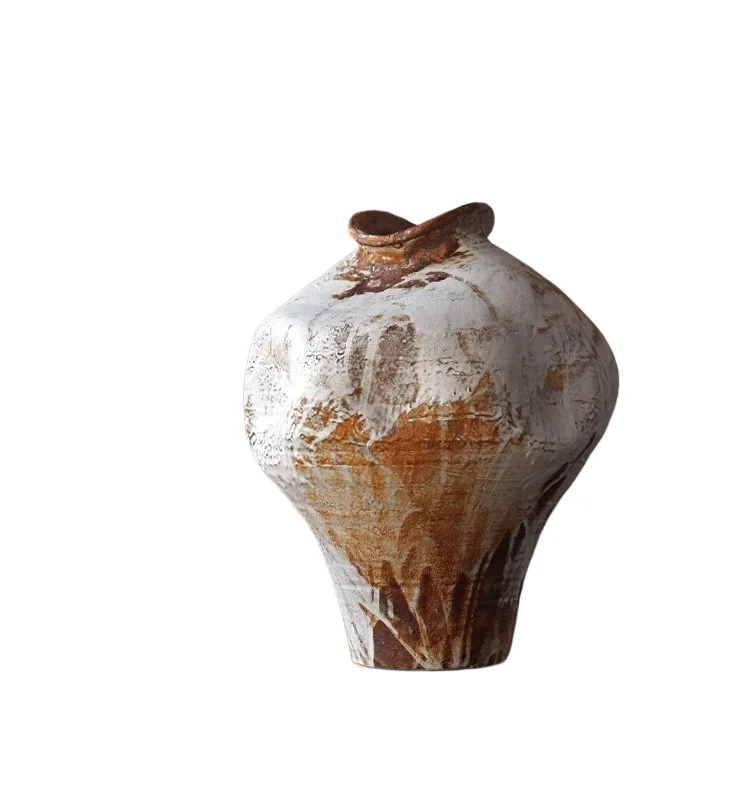 

Retro coarse pottery wabi wind vase living room entrance desktop hydroponic flower arrangement device
