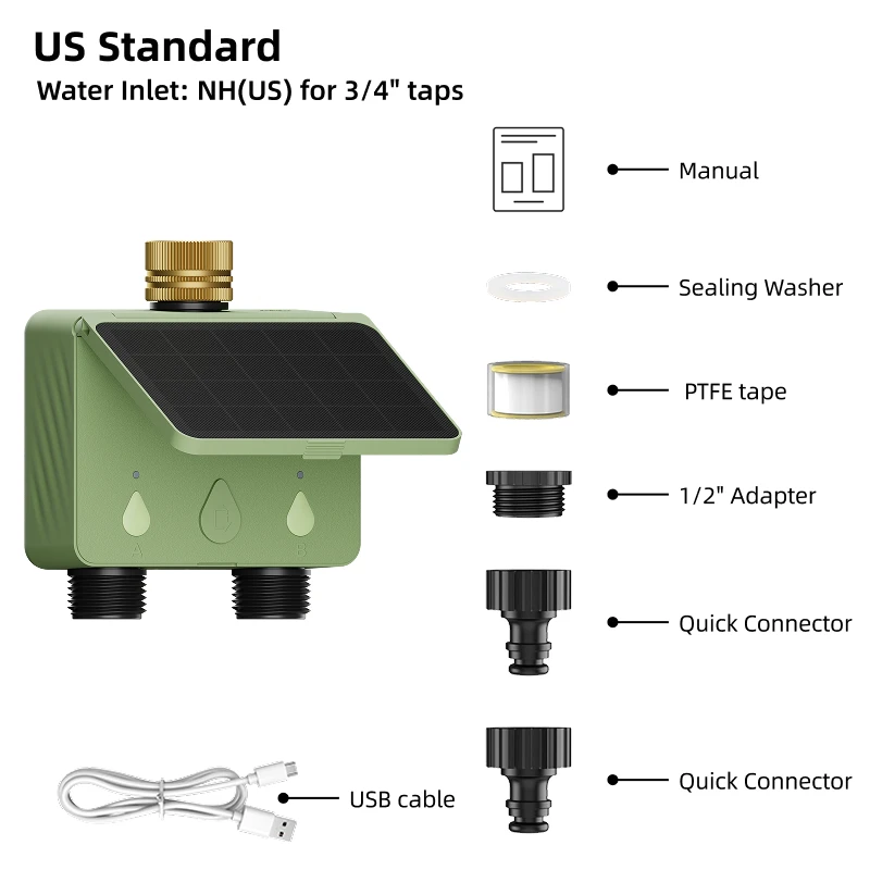 Slimme sproeier watertimer Tuya WiFi 2-zone tuin irrigatiecontroller zonne-energie voor automatisch druppelirrigatiesysteem voor buiten