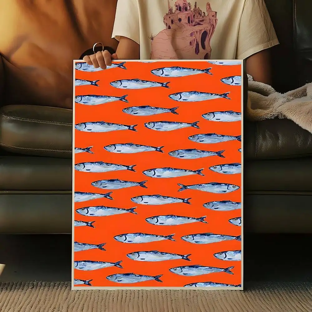 الملونة السردين جراد البحر الأسماك المحيط الحيوان الكلاسيكية أنيمي المشارك ورقة مقاومة للماء ملصق مقهى بار غرفة جدار ديكور