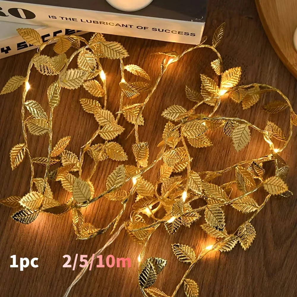 Golden Silver Tiny Leaves Fairy Light 20/50/100LEDs Battery Powerd Artificial Plant Garland Vine Lights For Wedding Home Party