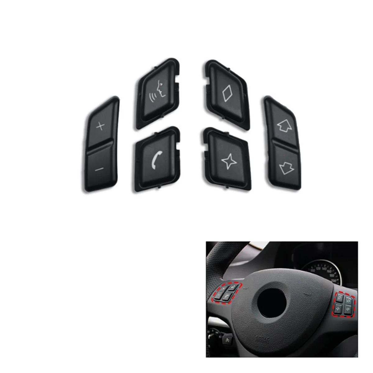 Car Steering Wheel Button Covers Control Menu Switch Button Cover Volume for BMW X1 E84 3 Series E90 E91 E92 E93 (B)