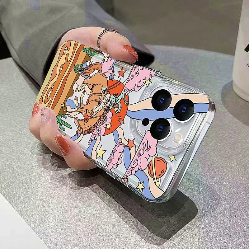 Cartoon Graffiti Sun Silicone Phone Case For iPhone 17 16 15 14 13 12 Pro Max 7 16 Plus 16E 17E 17 Air XR8 15  Transparent Cover