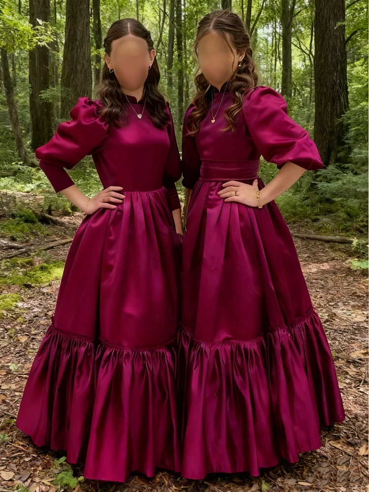 فستان فتاة أنيق مخصص على شكل حرف a فستان وصيفة العروس برقبة عالية مناسب لحفلات الزفاف المراهقين مطوي من الساتان فستان رسمي