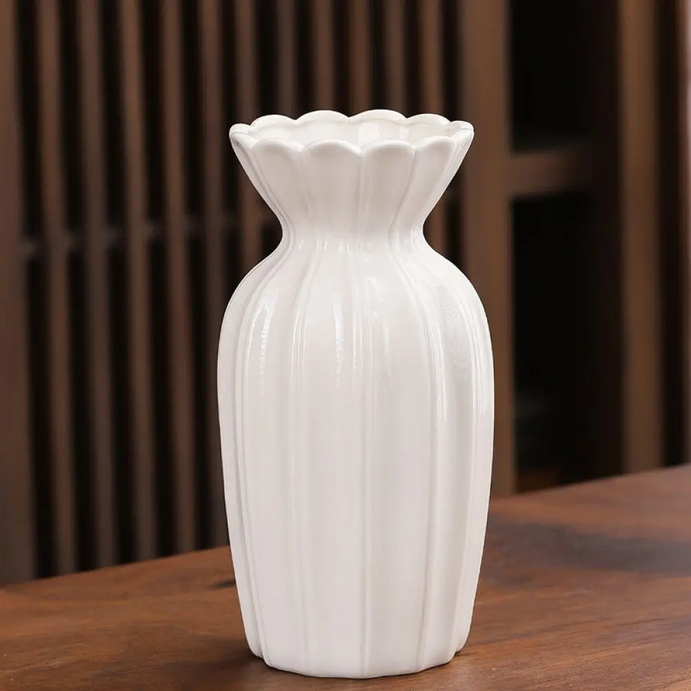 Minimalist Ceramic Vase Bright White Home Decor Ornament For Living Room Desk Flower Arrangement Modern Art Craft