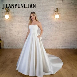 Customized Sweetheart Satin Wedding Dresses Sexy Backless Bridal Gowns Sleeveless Elegant Princess Up Stunning Vestidos De Novia