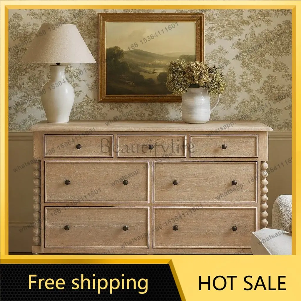 XX. American country solid wood home living room against the wall side cabinet French retro style locker