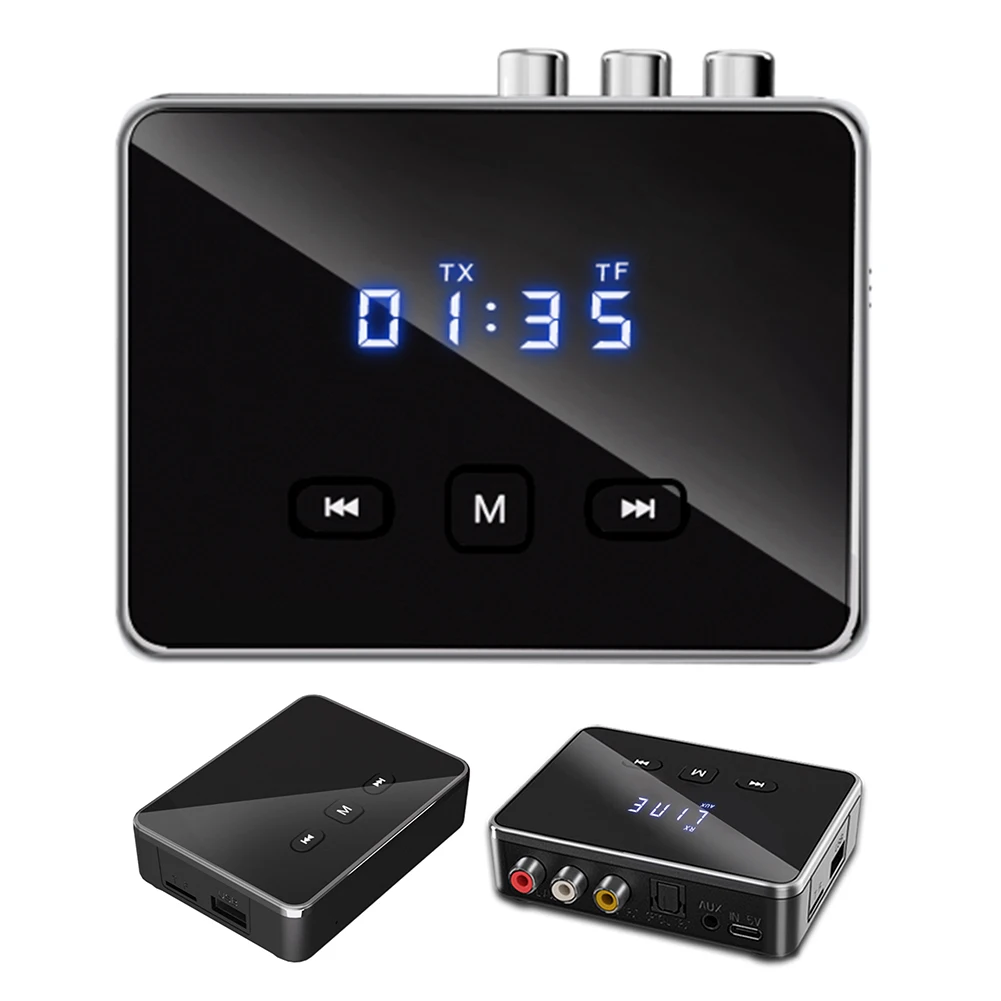 BT 5.4 Transmitter Receiver with RCA 3.5mm AUX & Display BT Audio Adapter Wireless Adapter for TV/Car/PC/Home Stereo/Speakers
