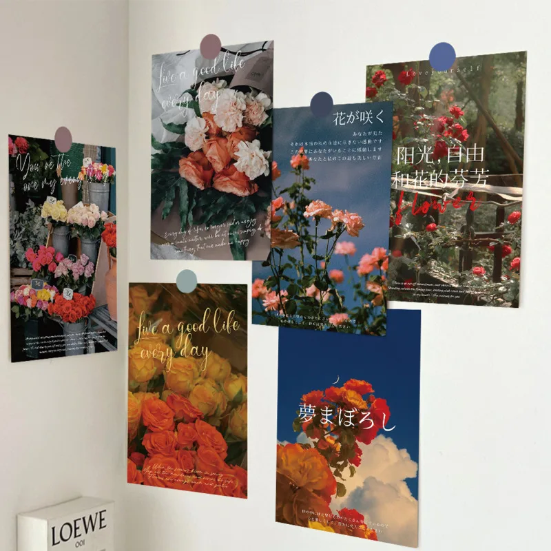 Ins tarjetas postales de flores hermosas, accesorios para fotos, Fondo de pared, tarjeta decorativa, tarjeta de mensaje de corazón cálido, tarjeta