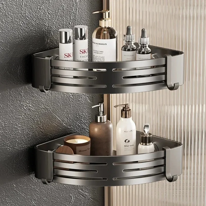 Wall Mounted Shower Triangle Organizer Shower Shelf Wall Mounted Suction Cup Storage Rack Rustproof Corner Shelf Large Capacity