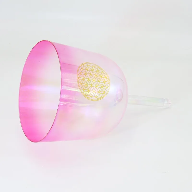 Flower of Life Gradient Pink Crystal Clear Handheld Yoga Meditation Music Singing Bowl Portable Music Bowl