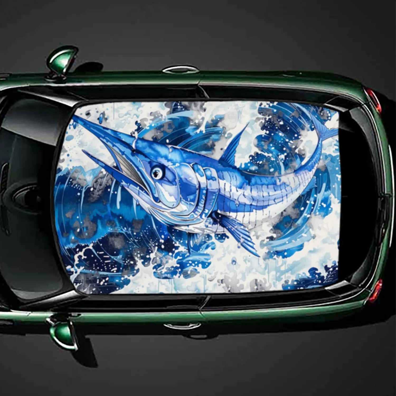 

Blue Marlin Painting PVC Car Roof Sticker, Self-Adhesive Waterproof Car vinyl Decal, Car Decoration Protection Stickers, Easy In