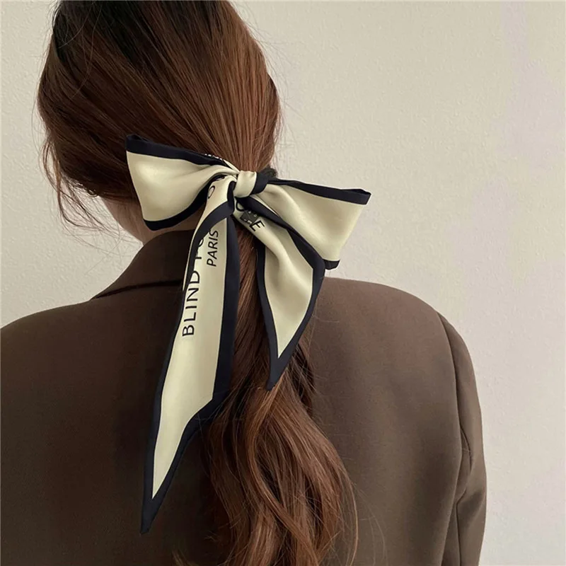 Fashion Women Letter Hair Ribbons French Elegant Long Headband Bag Strap Accessories Girls Bow Knot Long Hair Scarf HairBands