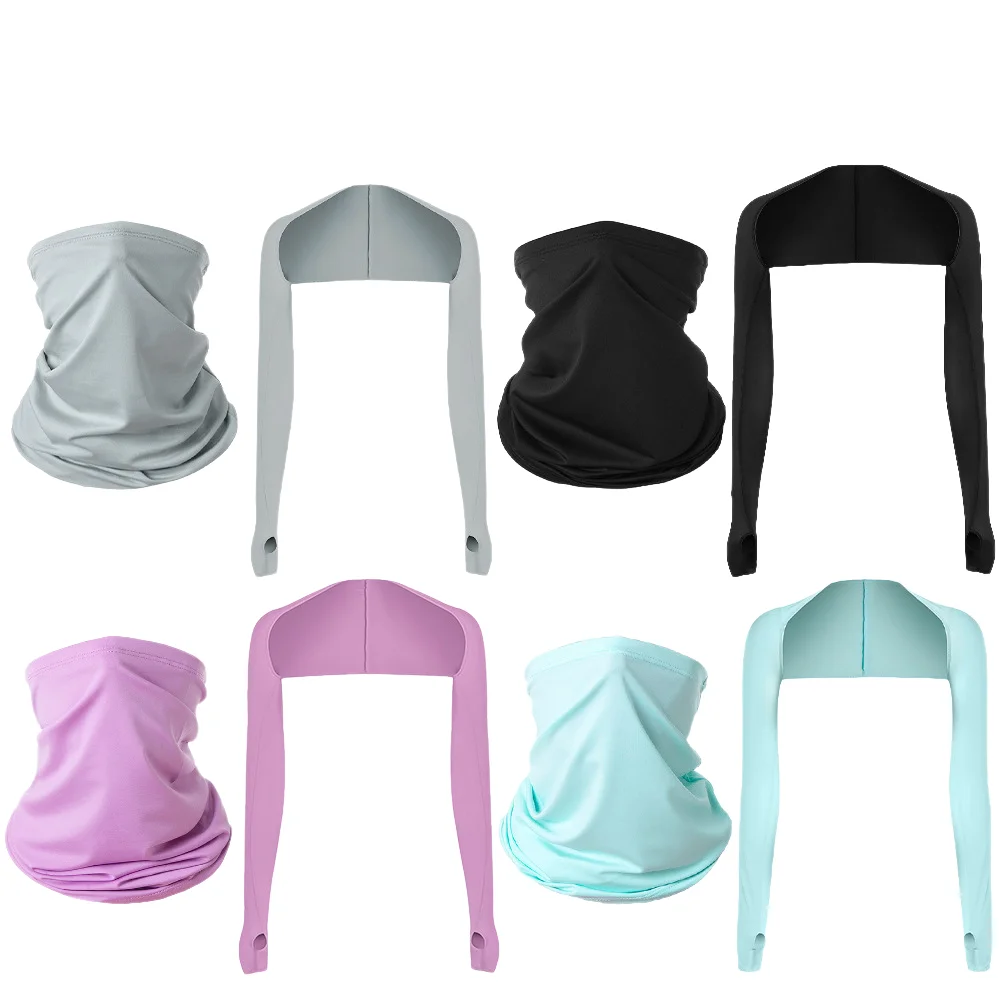 

A Set One-piece Arm Cover Sunscreen Mask Breathable Sun Protection Sports Sleeve Arm Cover Outdoor Running Cycling Hooded Top