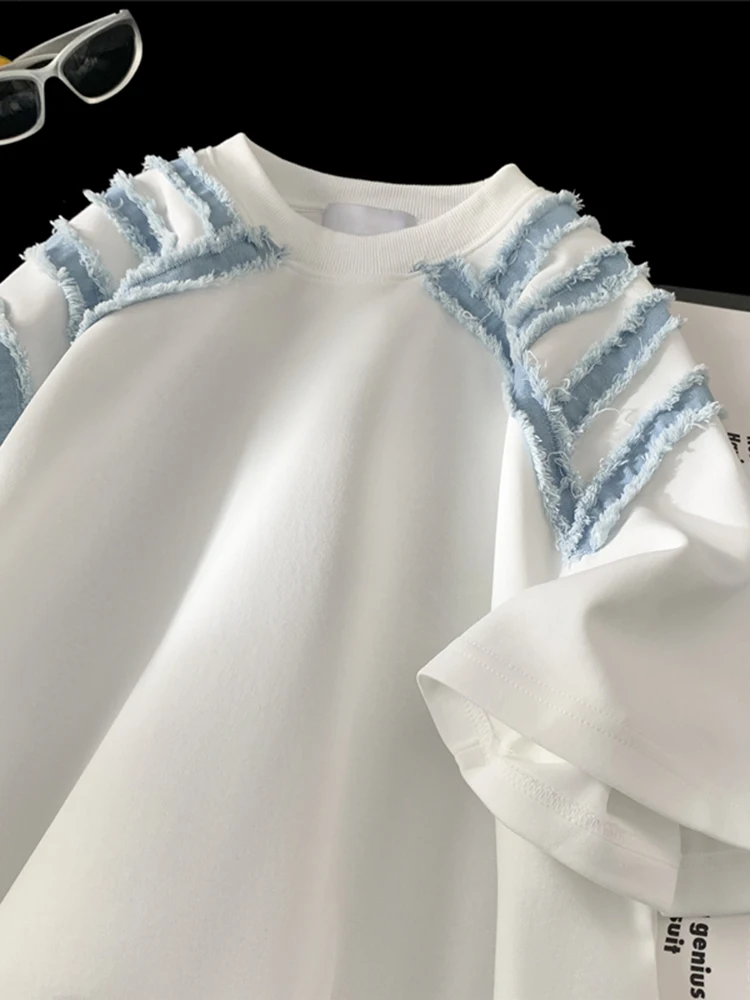 

Мужская футболка American Sle ort Sve, новая летняя свободная тяжелая джинсовая цветная Blo f Sve, модная повседневная круглая футболка Ne