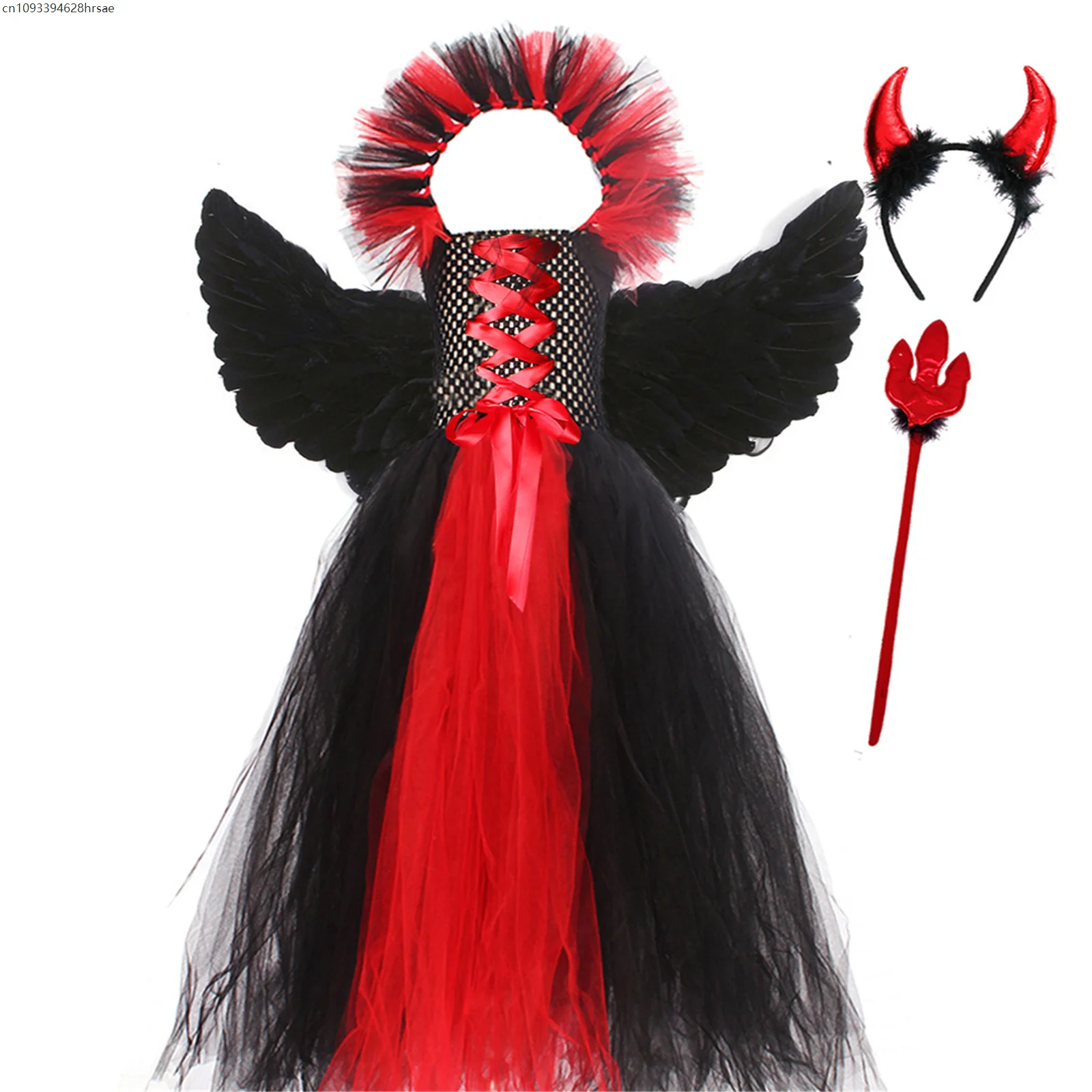 

G1 Girls Evil Queen Outfits Halloween Cosplay Party Gown Tutu Tulle Dress Princess Costume Children Carnival Gothic Witch Dress