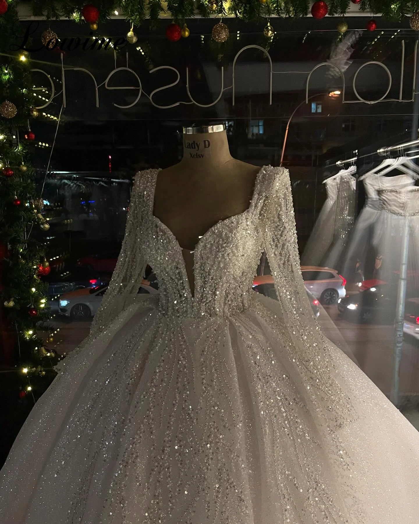 Lange Ärmel, glitzernde Brautkleider für Frauen 2022, herzförmiges, elegantes Brautkleid, Perlen-Hochzeitskleid, Vestido Blanco, individuell gestaltet