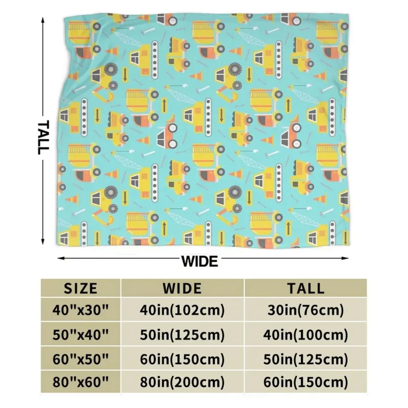 Construction Trucks On Aqua Blanket Soft Warm Flannel Throw Blanket Cover for Bed Living room Picnic Travel Home Sofa