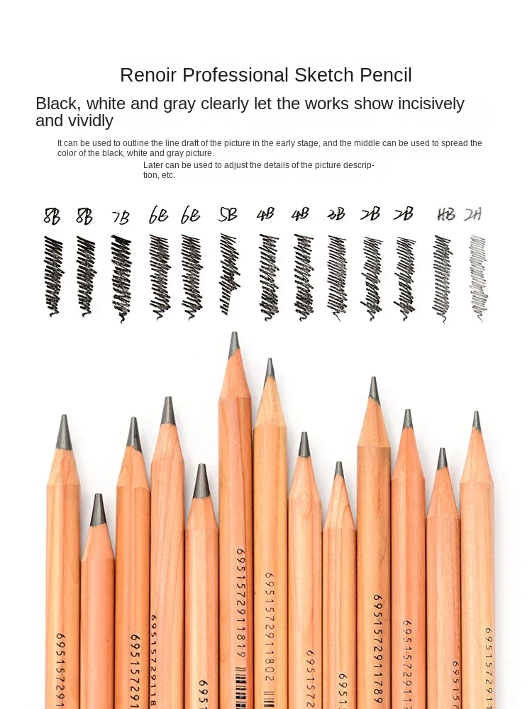 Conjunto de desenho profissional da série Marco Renoir, conjunto de ferramentas para esboço, estudante de arte, conjunto especial de lápis para esboço para iniciantes