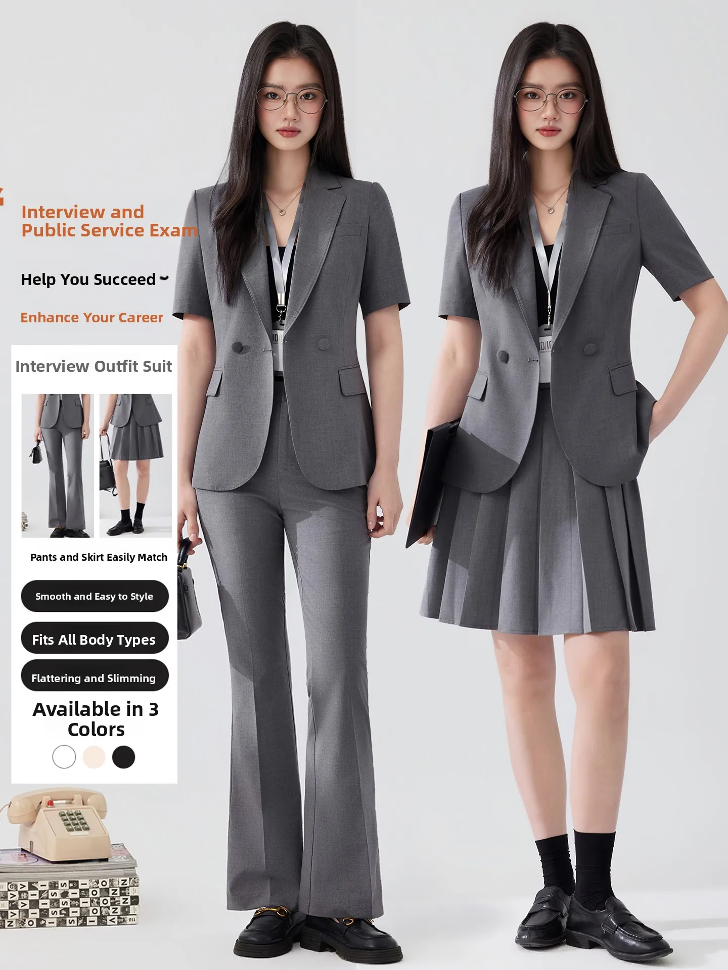 Gray Suit Jacket Women's Professional Bank Interview Workwear Elegant University Student Formal Career Outfit Slim Fit Polyes...