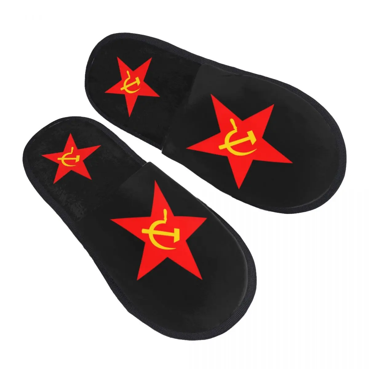 Zapatillas de casa de espuma viscoelástica suave para mujer, pantuflas cálidas y acogedoras con diseño de estrella roja y hoz de martillo personalizado