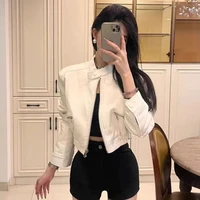 2025 Autumn New Handsome Versatile Short Motorcycle Jacket Top High Waist PU Leather Jacket for Women Faux Fur Coat 6