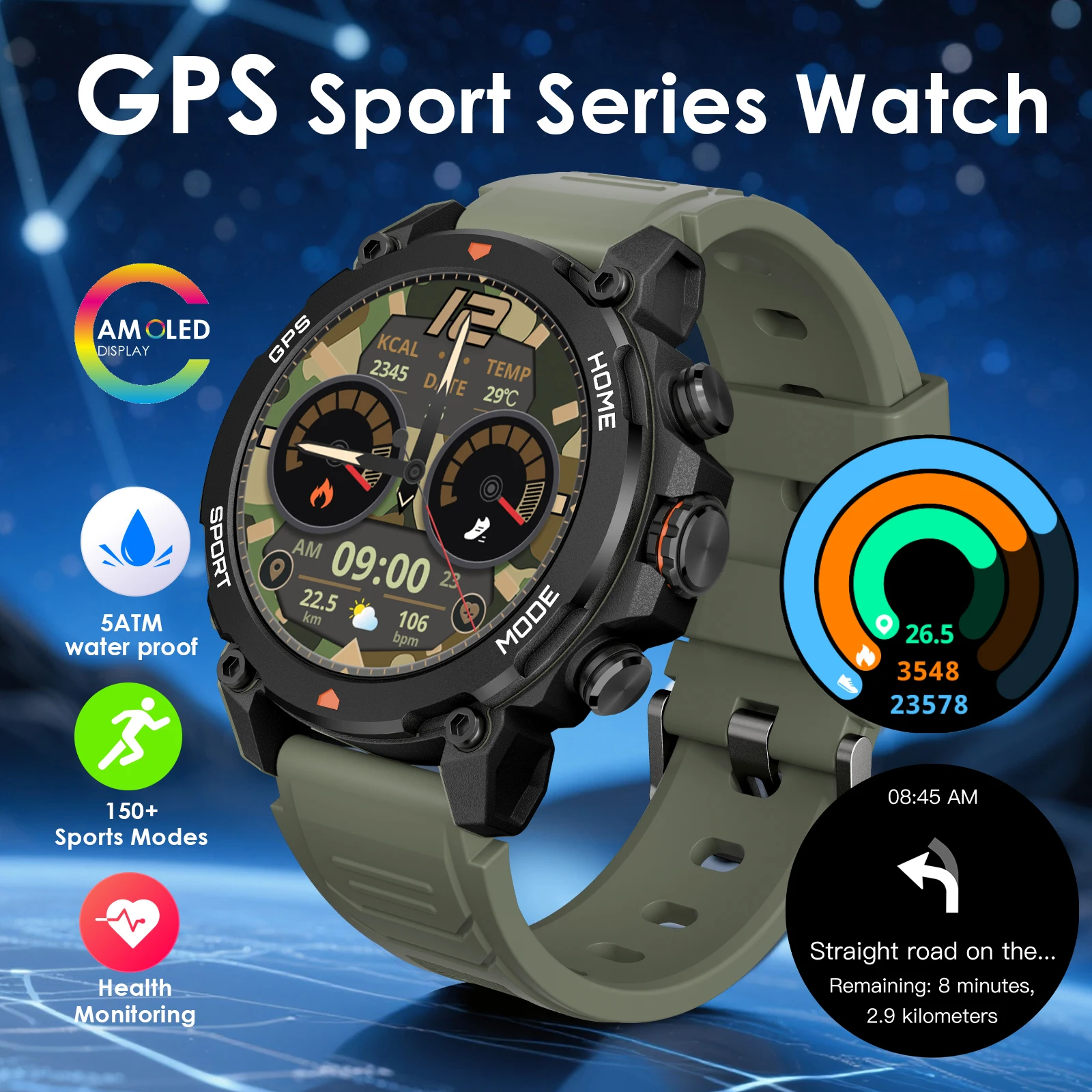 

2025 Smart Watch AMOLED Outdoor Sports GPS Compass Heart rate Waterproof Bluetooth Call 5ATM One Plus Smartwatches For Man