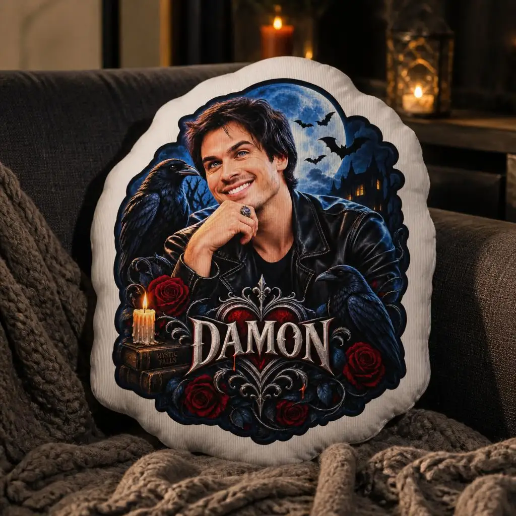 Damon Salvatore Gothic Vampire Shaped Pillow Cushion Stuffed Throw Pillow for Sofa Home Decor Dark Fantasy Collector Gift