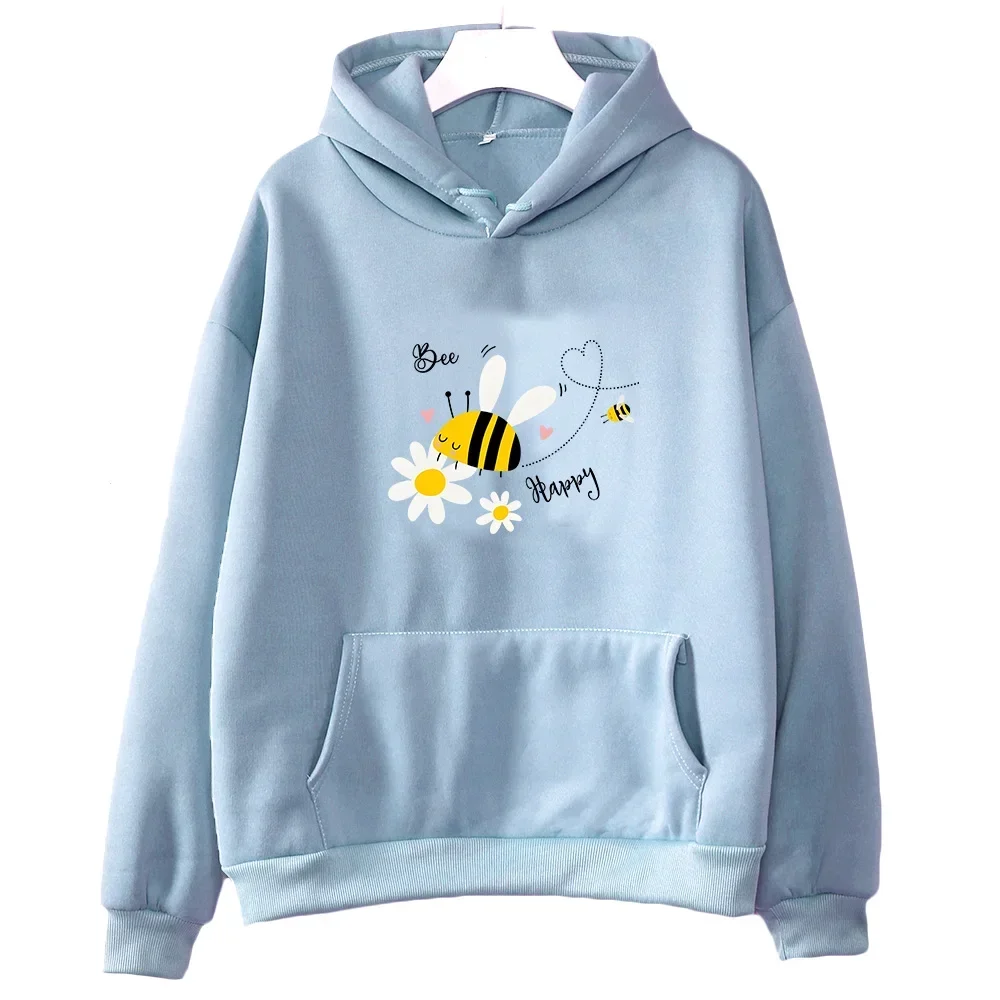 Bee Happy Lovely Hooded Pullovers Women and Men Cute Graphic Hoodie Casual Autumn/winter Loose Sweatshirt Cartoon Comic